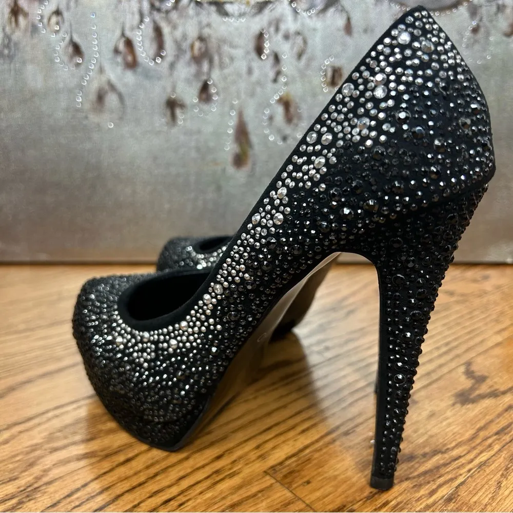 ALDO | Alalain Black Rhinstone Silver Studded Platform Stiletto Heels Size 8.5 - Image 4