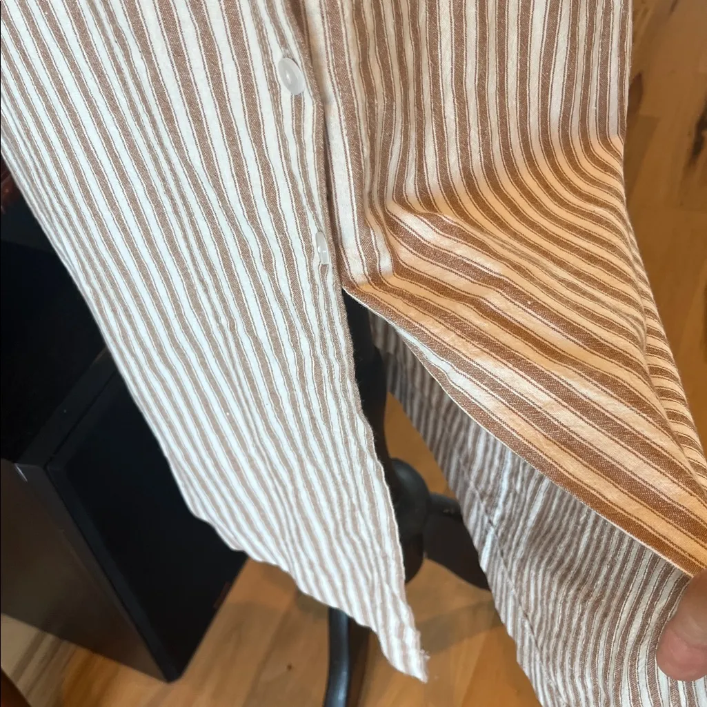Comfy Cotton Tan White Striped Shirt Dress New Midi Size XS - Image 5