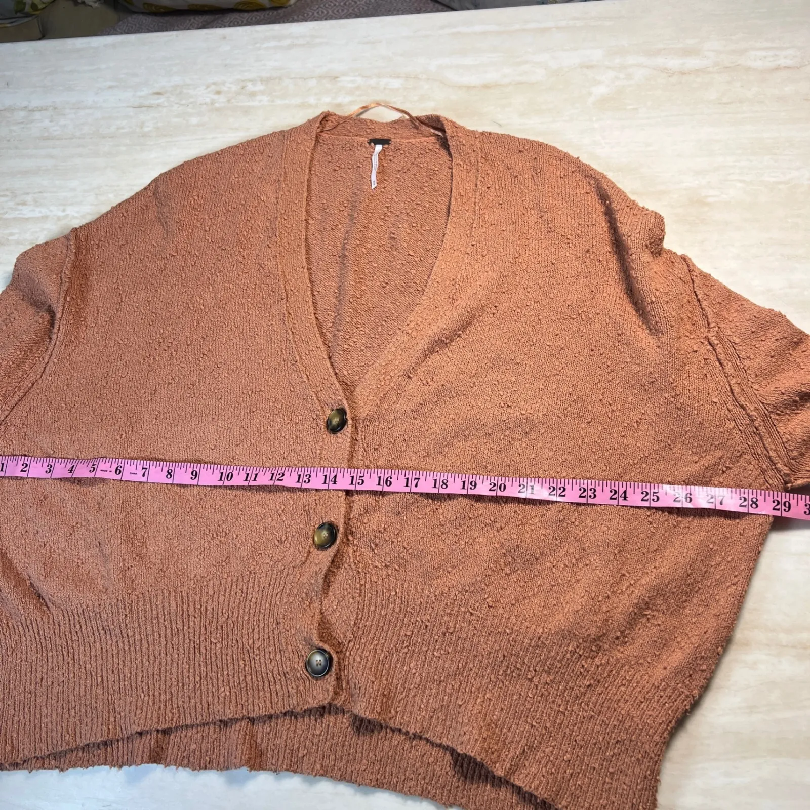Free People Textured Button Front Cardigan Orange M - Image 9