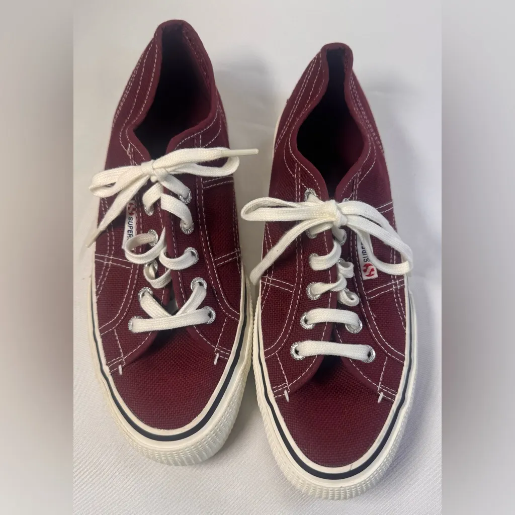 Superga 2750 Classic Canvas Sneakers in maroon- Size 9.5W in like new condition - Image 2