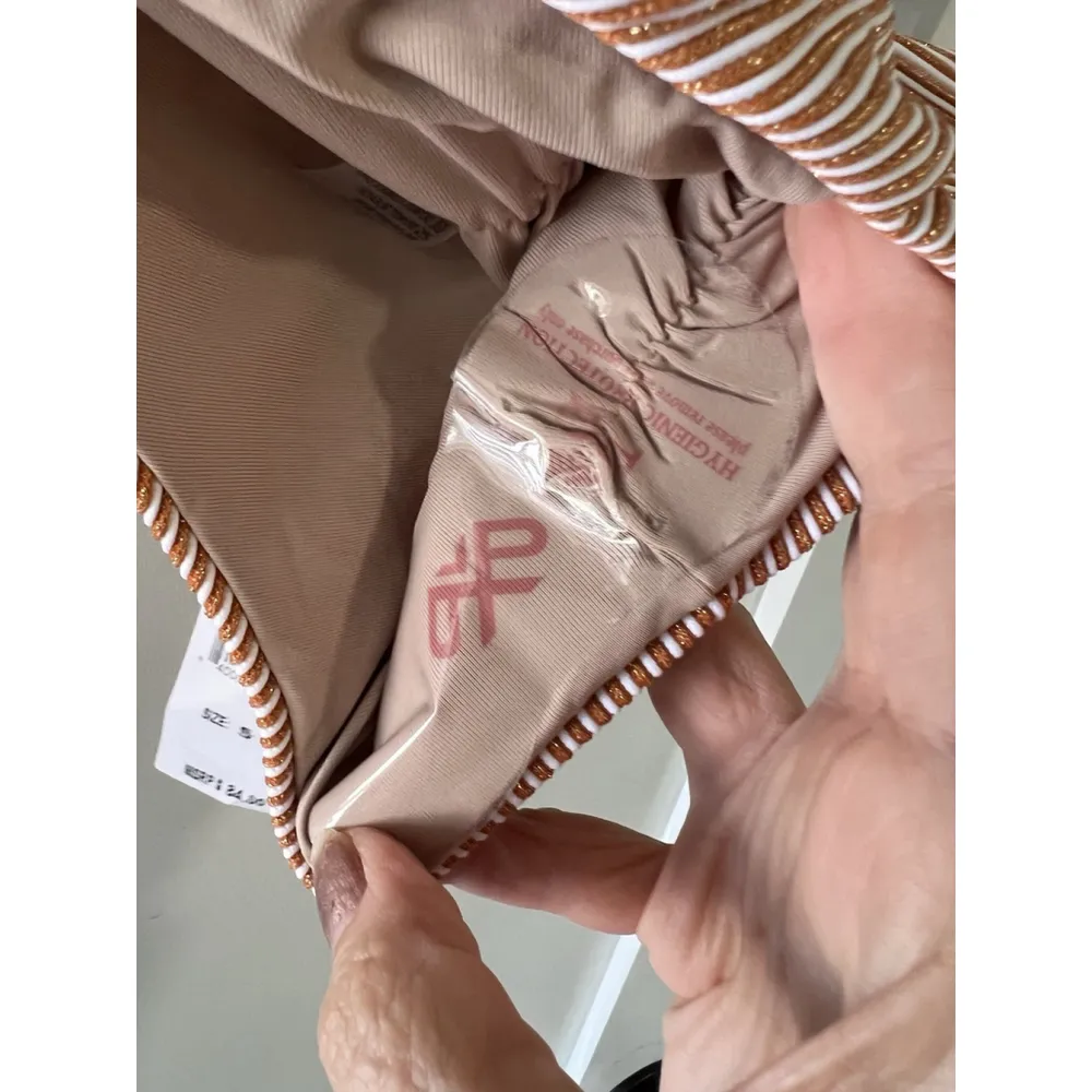 NEW Pilyq Bikini Citrine Halter Top And Striped Orange Ruched Bottom Size S - Image 10