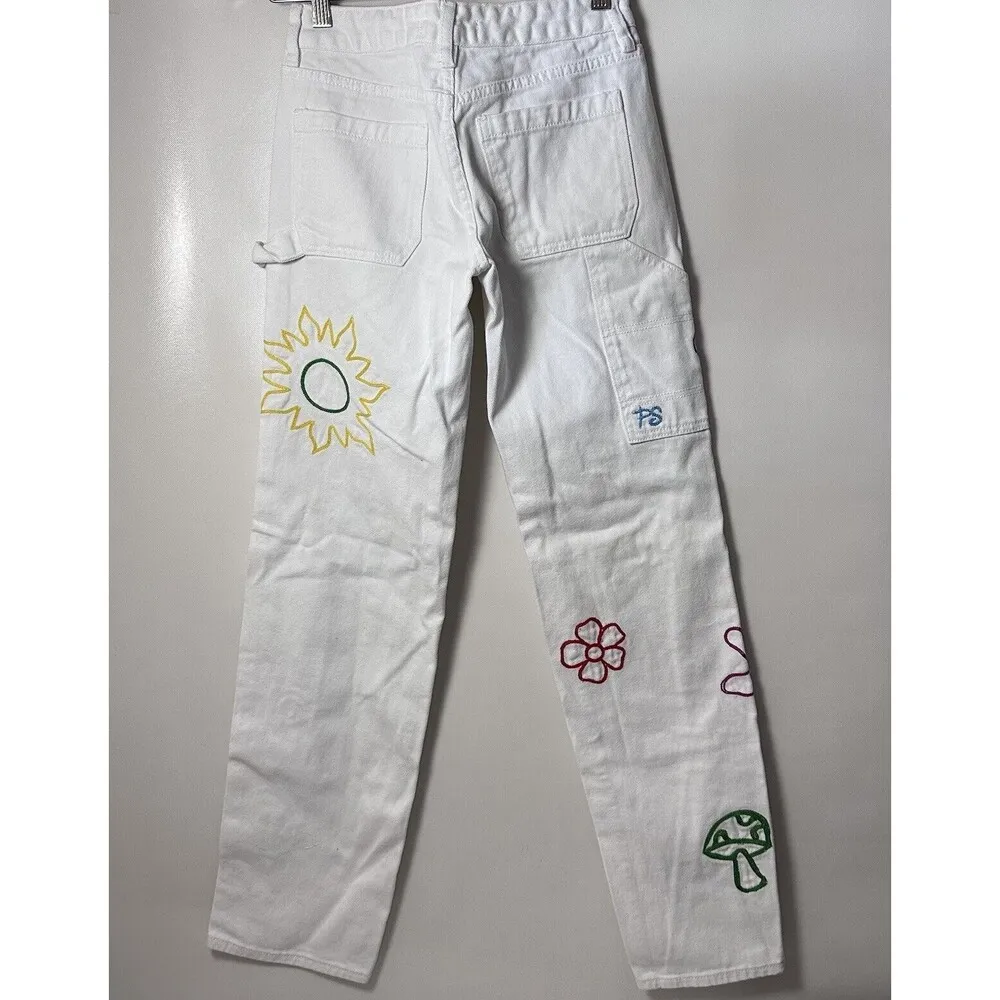 PACSUN Jeans Carpenter Low Rise Pants White Embroidered Skater Indie EMO… - Image 3