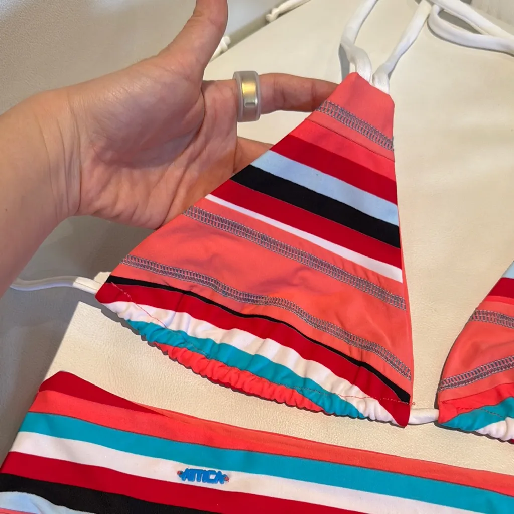Women small/medium reversible Striped Bikini Set in Red and Blue pink swimwear - Image 3