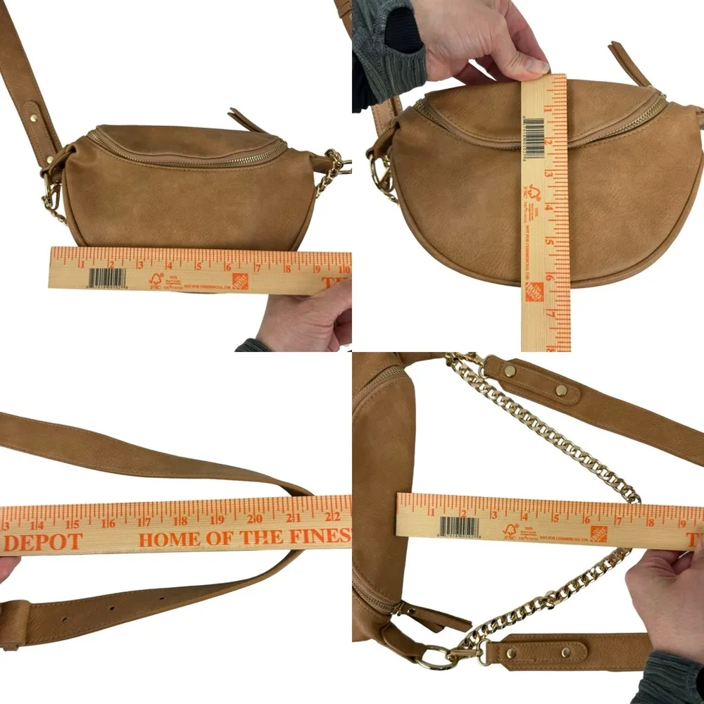 Antik Kraft Gold Chain Accent Convertible Sling Half Moon Crossbody Bag Vegan - Image 15