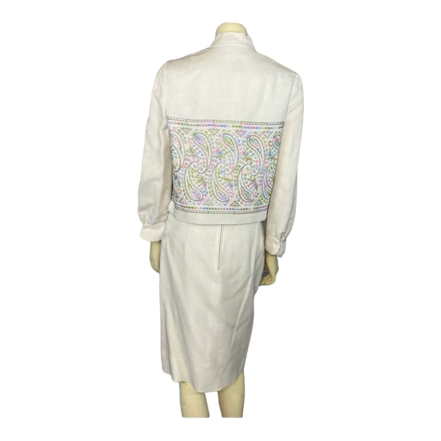 Anne Fogarty x Kassel Boutique Embroidered Linen Skirt Suit 1960s medium White - Image 8