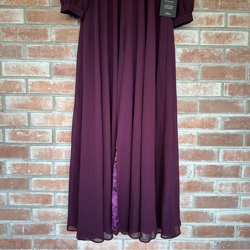 Lulu’s Adoring You Long Sleeve Maxi Dress NEW Women’s Small Purple Chiffon Gown - Image 4