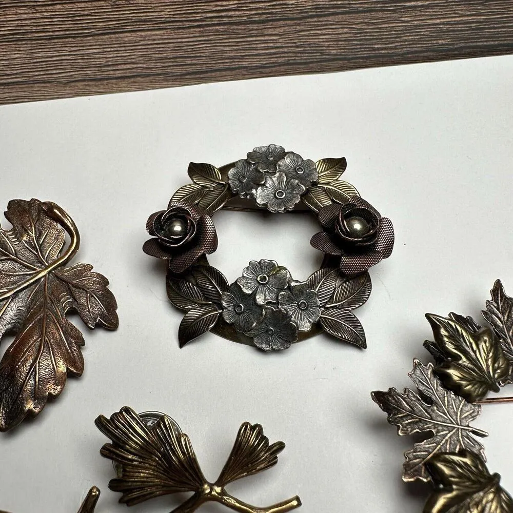 Rustic Metal Autumn Fall Leaf Brooch Pin Lot Of 4 Leaves Great For Thanksgiving - Image 5