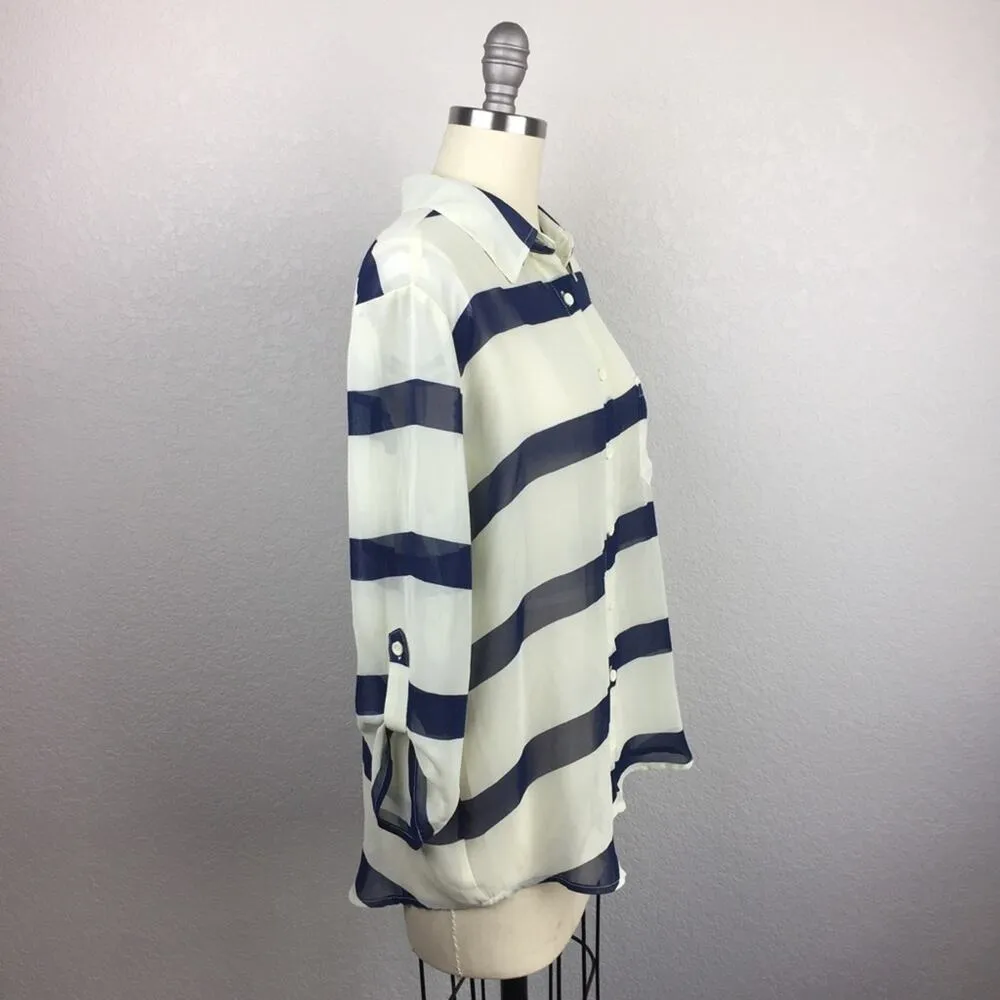 •Timing• Striped Sheer Button Down - Image 3