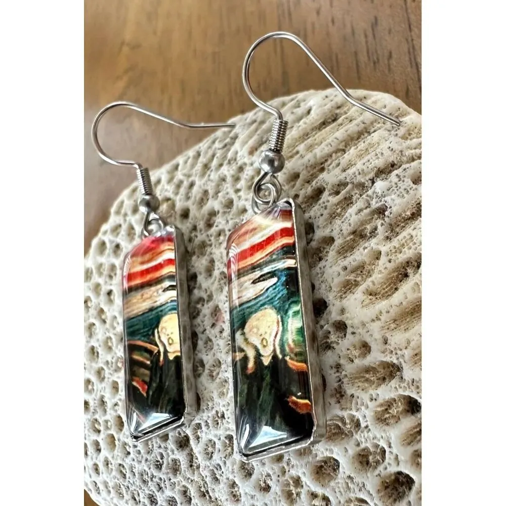 New The Scream Earrings Dangle Art to Wear Abstract Edward Munch Artist Handmade Black - Image 4