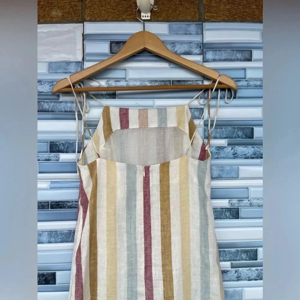 LAUDE the Label Organic Linen Jane Maxi Dress in Painter Stripe xxs Tan - Image 7