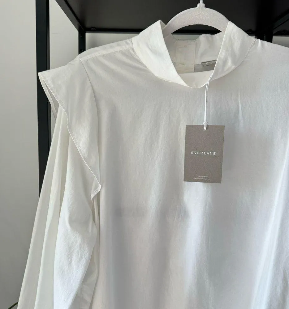 Everlane The Wing-Shoulder White Mockneck Long Puff Sleeve Pullover Top Size 14 - Image 6