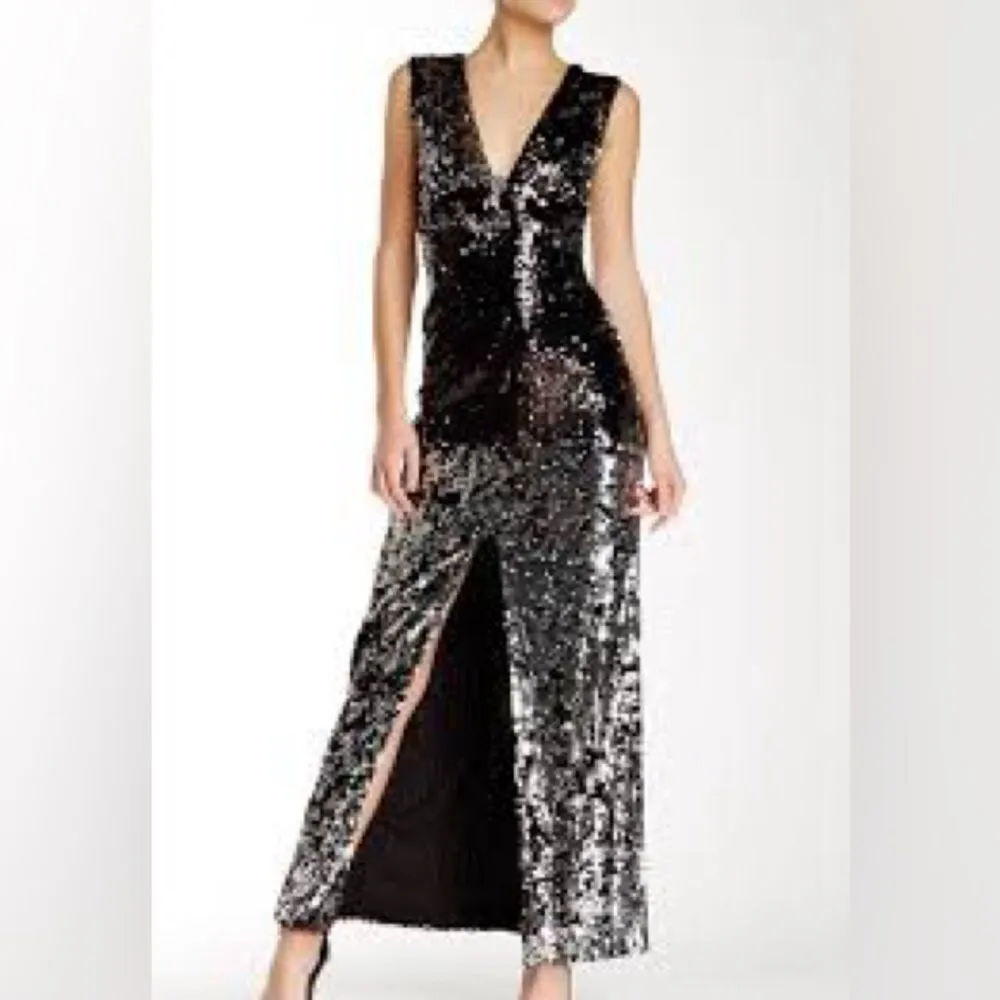 NWT Rachel‎ Zoe black and silver sequin maxi dress size 8 with front slit - Image 4