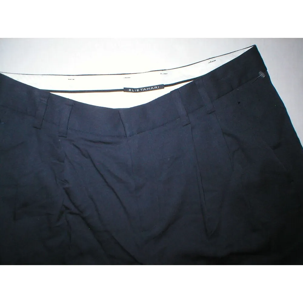 New Womens Black Navy Blue Designer Elie Tahari Linen Pants 28 X 25.5 Crop Capri - Image 2