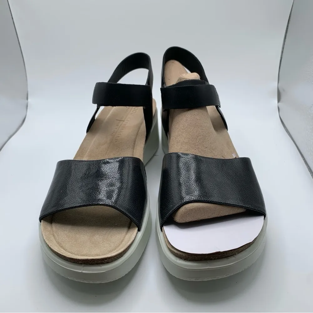 NWB ECCO Flowt Wedge Cork Sandal Women's size 40 US 9-9.5 black leather 1949 - Image 6