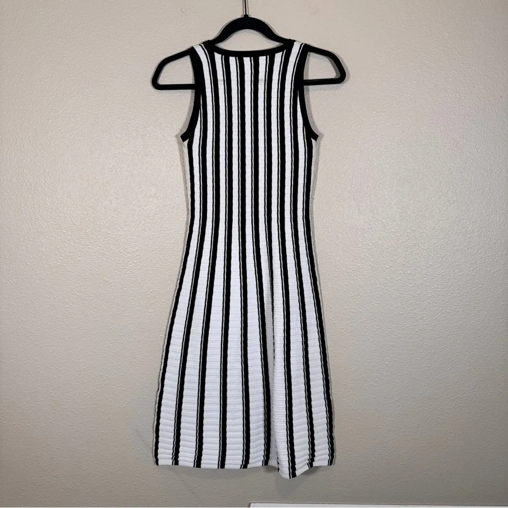 Milly Black White Striped Knit Fit & Flare Sleeveless Dress Womens S Classic - Image 3