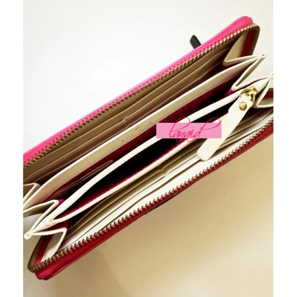 Kate Spade Moroccan Market Neda Large Wallet Bubblegum Pink Violet Leather Zip - Image 5