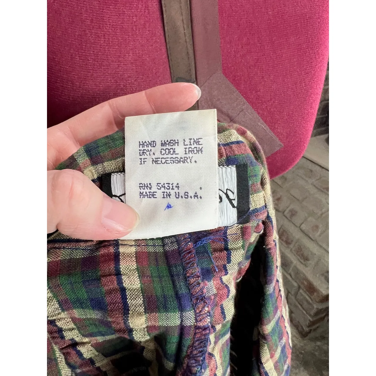 Be Smart fitted plaid dress collar button front green maroon 1990s Size 10 - Image 10