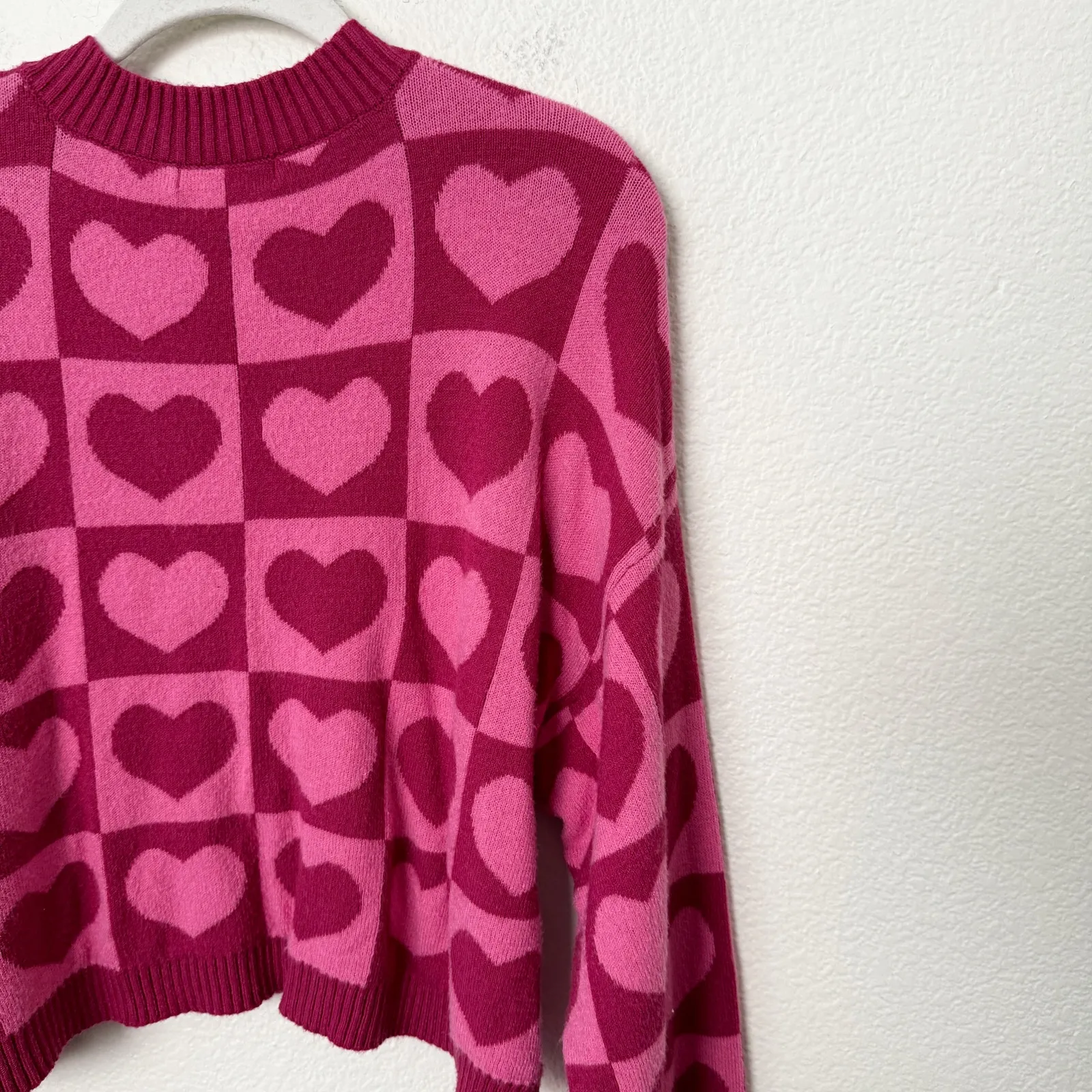 [Sincerely Jules] Pink Geometric Heart Print V-Neck Oversized Sweater Sz Medium - Image 7