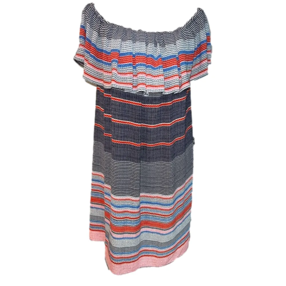 Topshop off the shoulder shift dress, multicolor stripes, EUC size 10 - Image 2