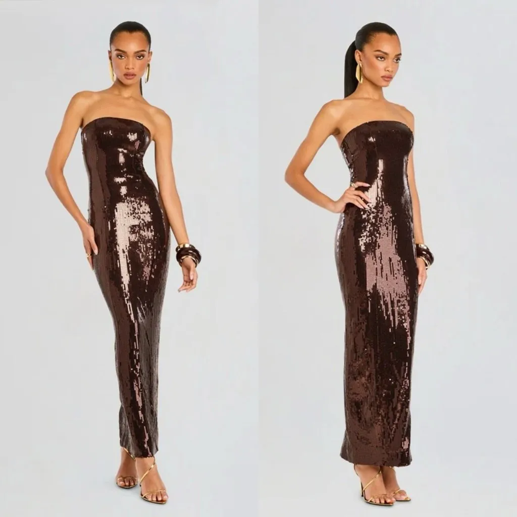 NWT Retrofete Ember Strapless Sequin Maxi Dress in Dark Chocolate Size XS Brown - Image 3