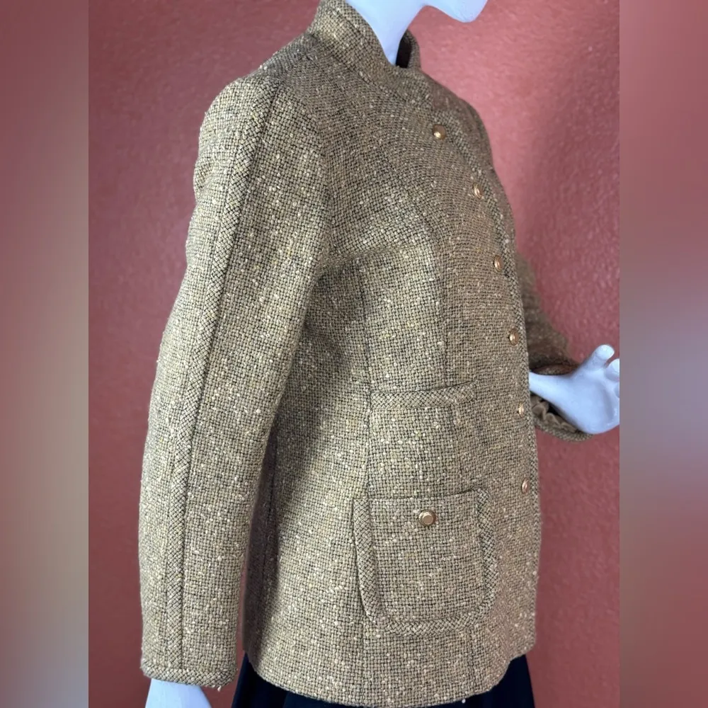 Carlisle Sz 12 Button Up Blazer Gold Beige Jacket Woven Boucle Specks High Neck - Image 5