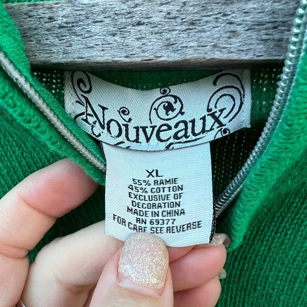 Vintage 90s Nouveaux Cartoon Winter Reindeer Green Sweater Vest Christmas XL - Image 4