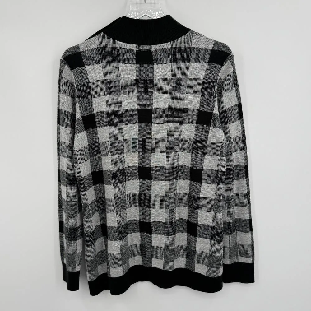 Calvin Klein sweater women's large pullover mock neck check button black white - Image 4