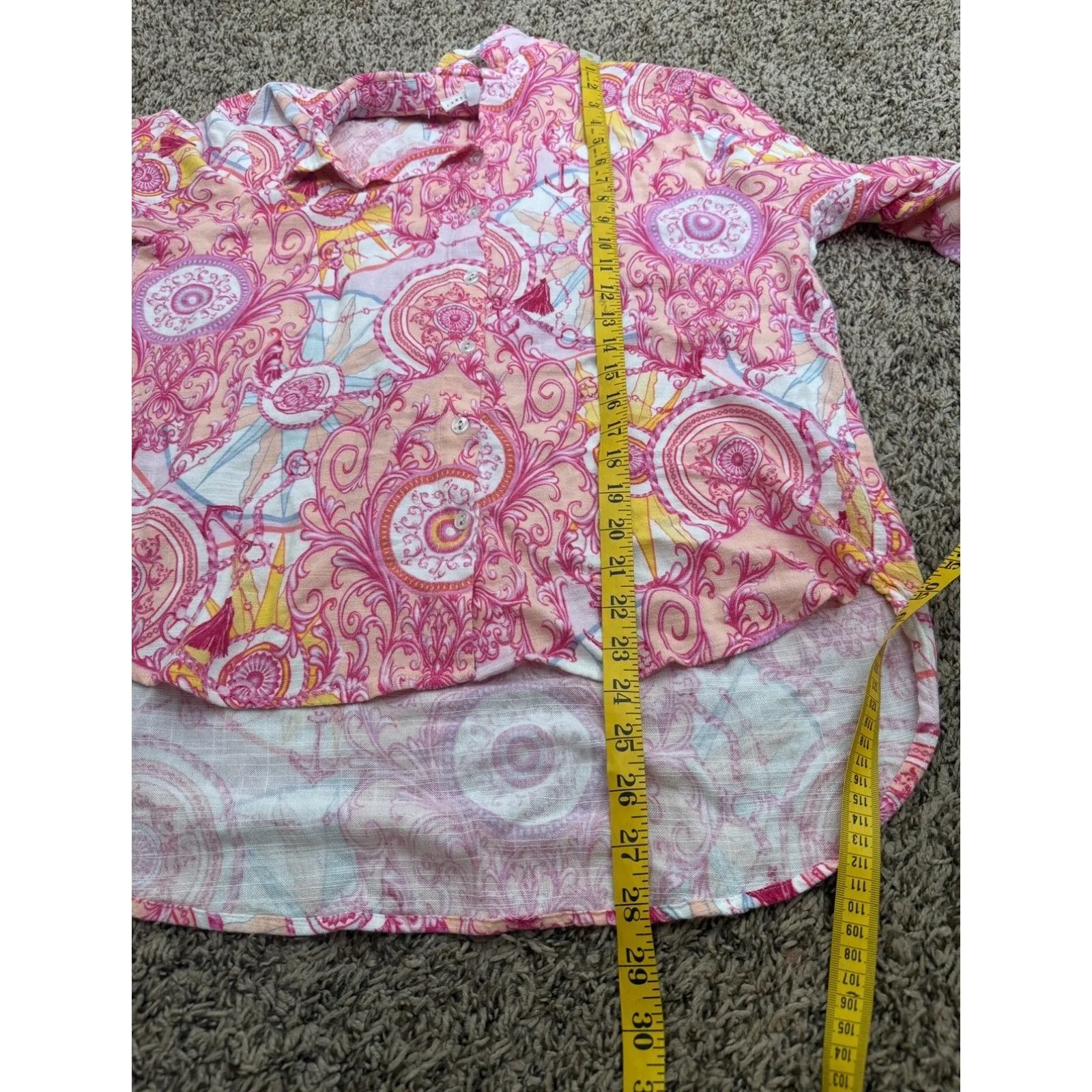 Jane + Delancey Womens Nautical Button up Top Sz M Vacation Beachy Novelty Pink Size M - Image 8