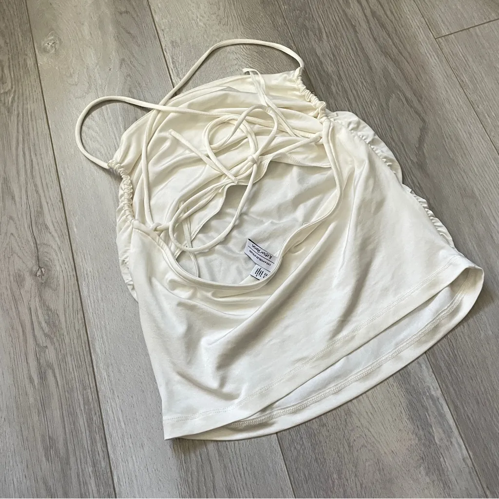 & Other Stories Tank Top ruched crop tie back womens Cream (xsmall) going out - Image 3