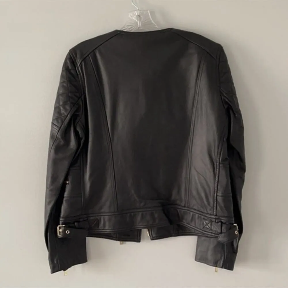 Michael Michael Kors Moto leather Jacket New with Tags Size Large Black Gold - Image 7