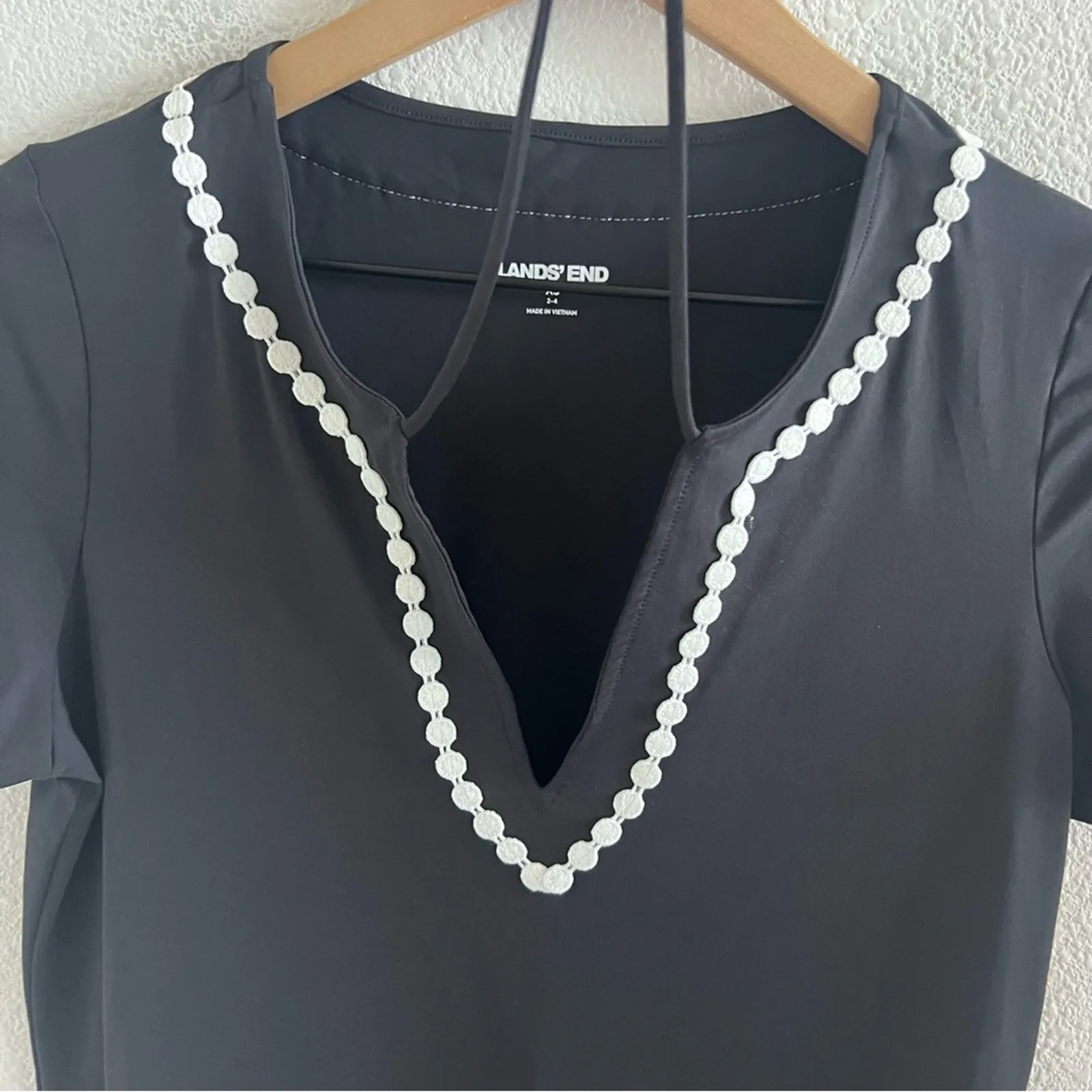 Lands' End Black Nylon Blend Dress White Trim Swim Summer Travel XS - Image 5