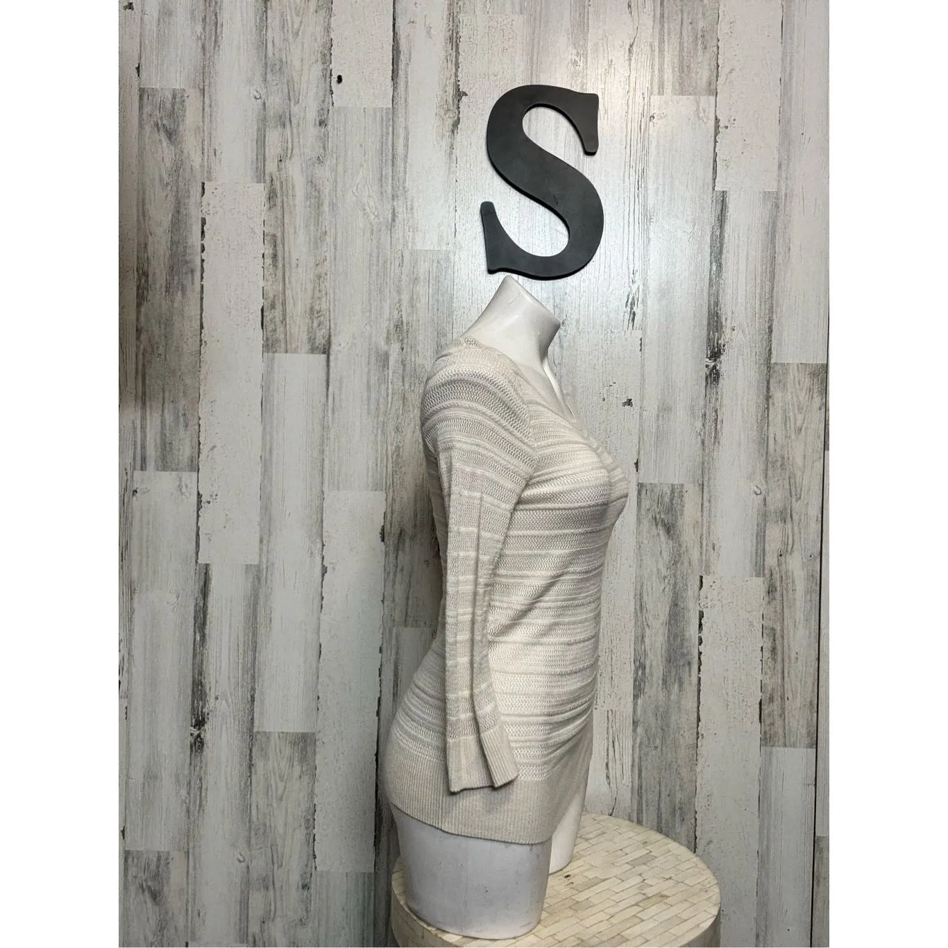 Banana Republic Cream Open Knit Long Sleeve Sweater Tunic Top Small - Image 2