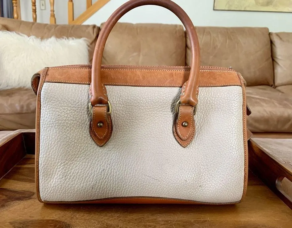 Vintage Dooney & Bourke Leather Brown & White Satchel - Image 15