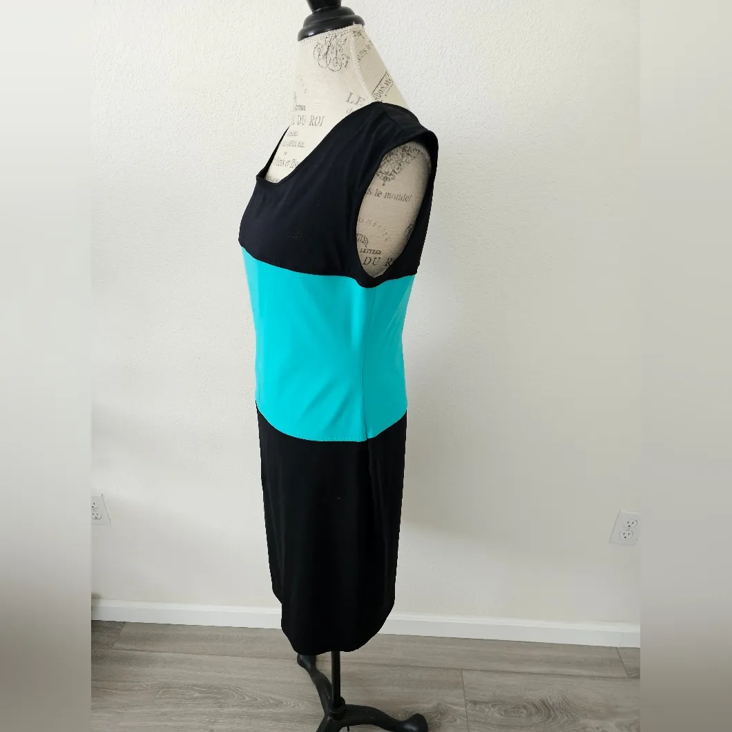 Cynthia Rowley Black Teal Turquoise Shift Color Block Dress size L - Image 3
