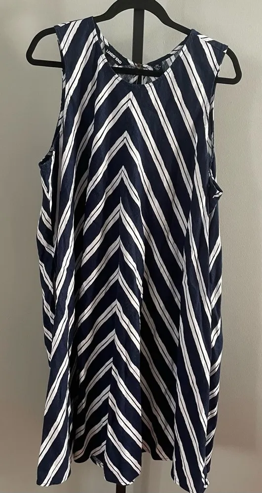 Lands' End Women's Striped Sleeveless Linen Swing Dress Size 2X - Image 1