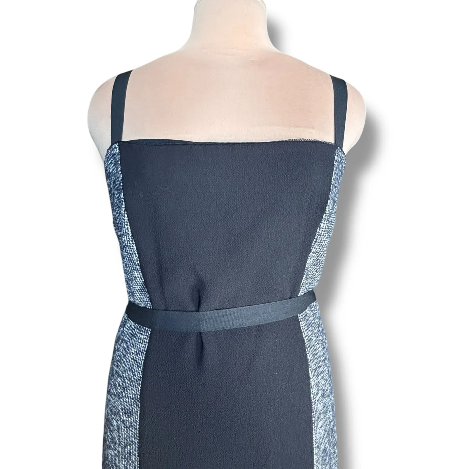 Save The Queen Italia Black Gray Tweed Colorblock Sheath Dress XL Square Neck Size M - Image 5