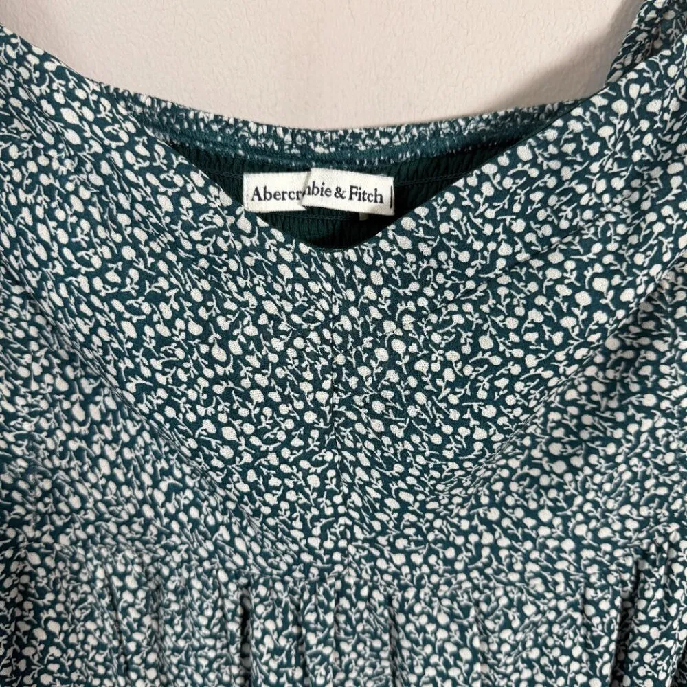 Abercrombie & Fitch Floral Smocked Ruffle Mini Dress Women's Large Tall LT Green - Image 7