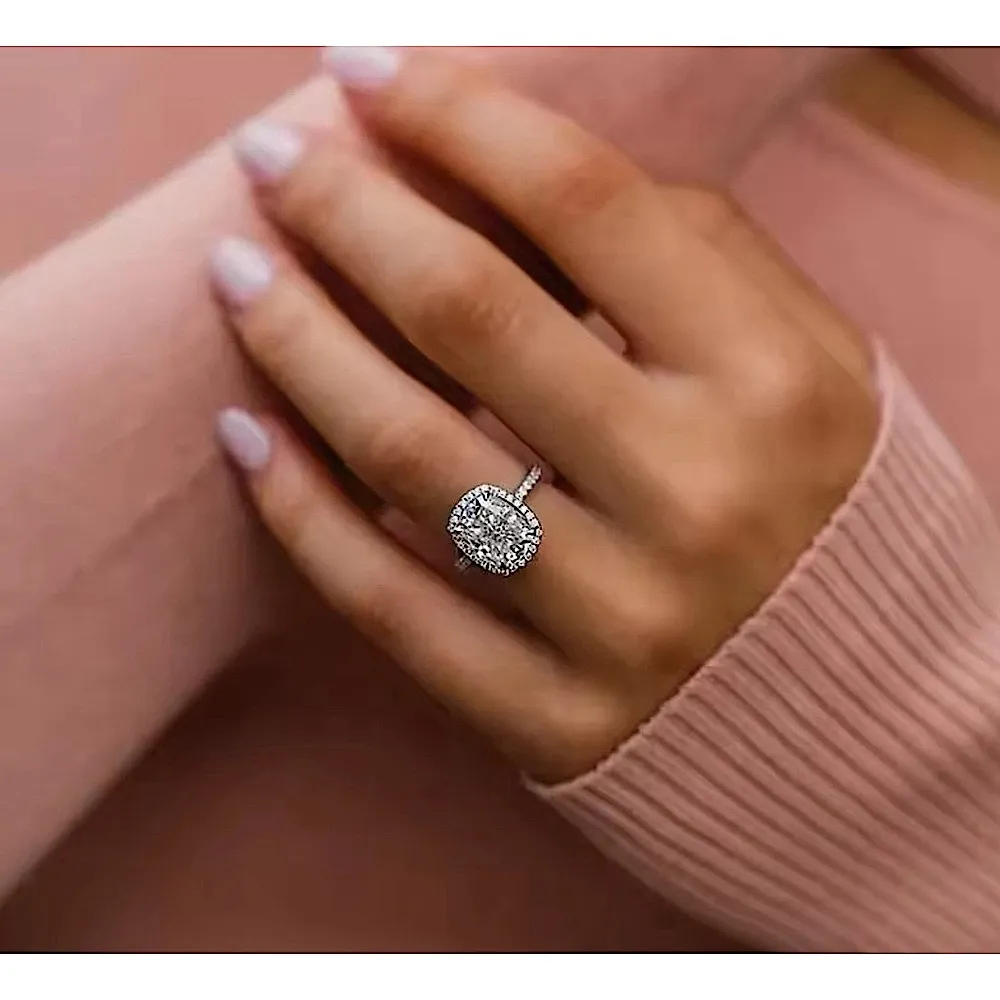 NEW Women’s 6ct Cushion Cut Halo‎ Simulated Diamond Engagement Ring, Size 6 - Image 14