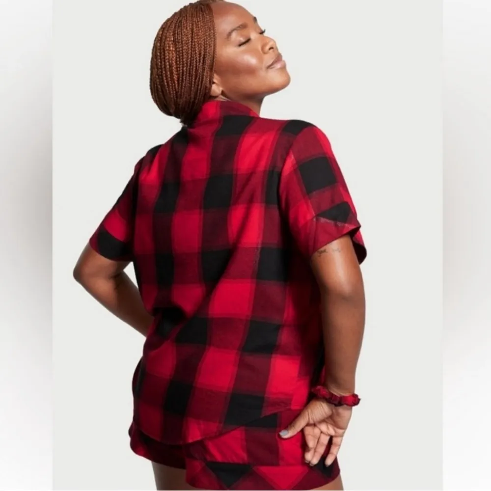 VICTORIA’S SECRET Buffalo Plaid Short-Sleeve Flannel Button Down, XXL - Image 2