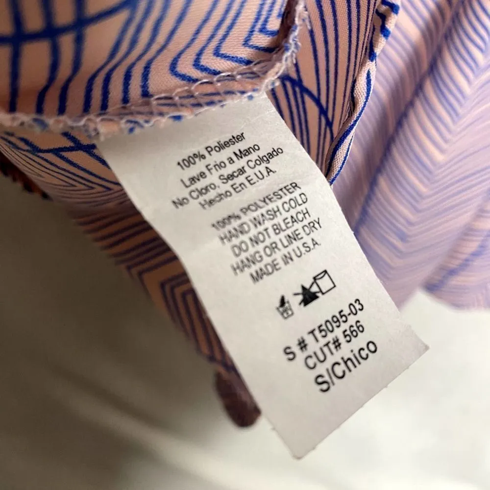 Poema Sleeveless Deep V-Neck Peplum Blouse Tank Top Pink Blue Small Striped - Image 10