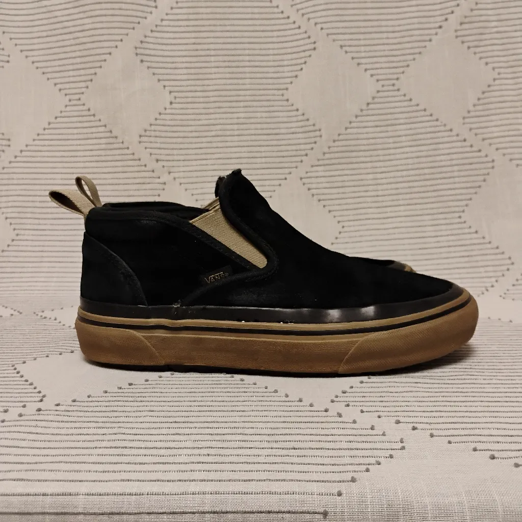 Vans Black and Tan Slip-On Shoes - Image 6