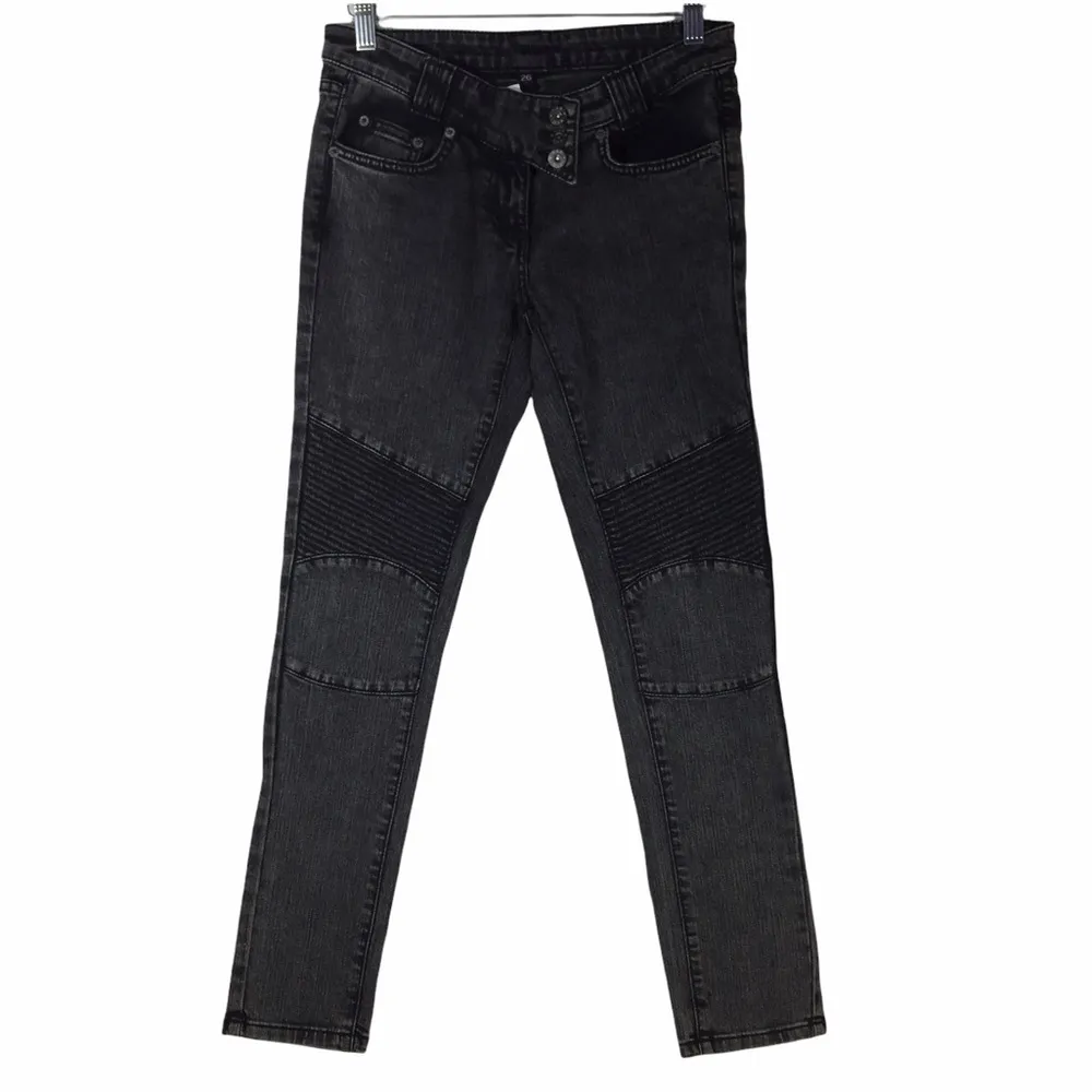 LF Carmar Moto Skinny Acid Wash Jeans Charcoal Size 26 NWT - Image 2