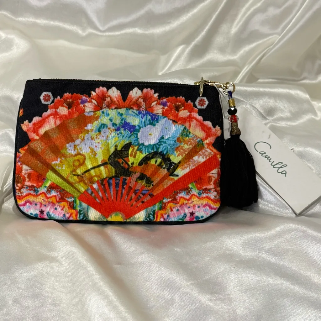 NWT Camilla Coin And Phone Purse Painted Land Tassel Clutch Fan Bag Boho Chic - Image 7