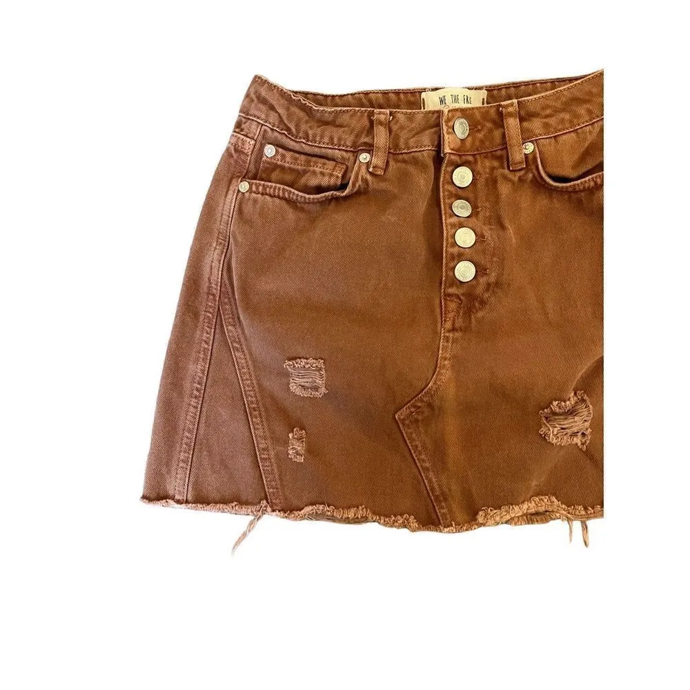 Free People We The Free Rust Colored A-Line Jean Skirt - Image 2