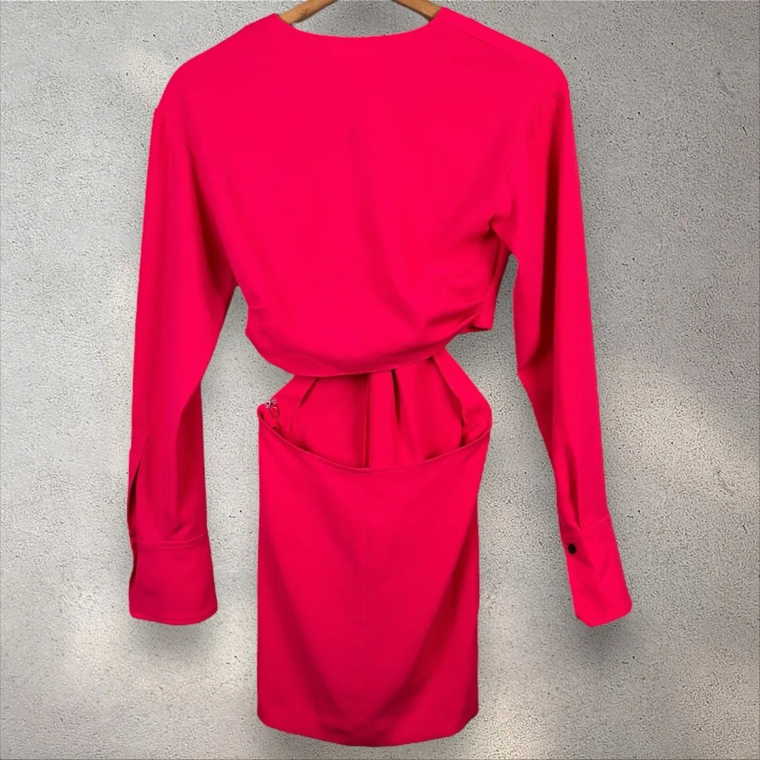 NEW A.L.C Zoey Twist-Front Crepe Mini Dress Fuchsia Pink Cutout‎ Sz 0 - Image 7