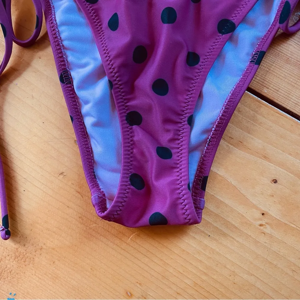 Mollusk Polka Dot Bikini Bottom Pink/Black Tie Side size XS Black - Image 3