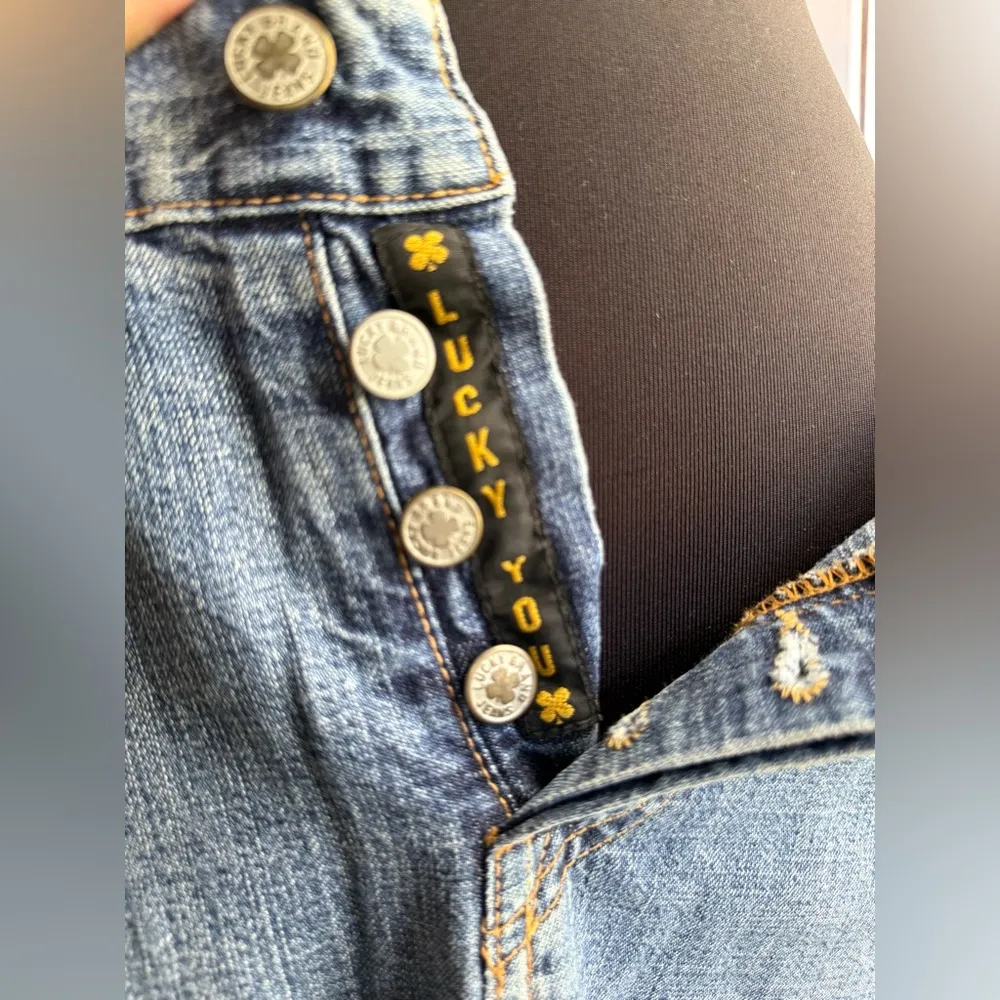 Vintage 2001 Lucky Brand distressed contrast button fly denim maxi skirt, size 8 - Image 12