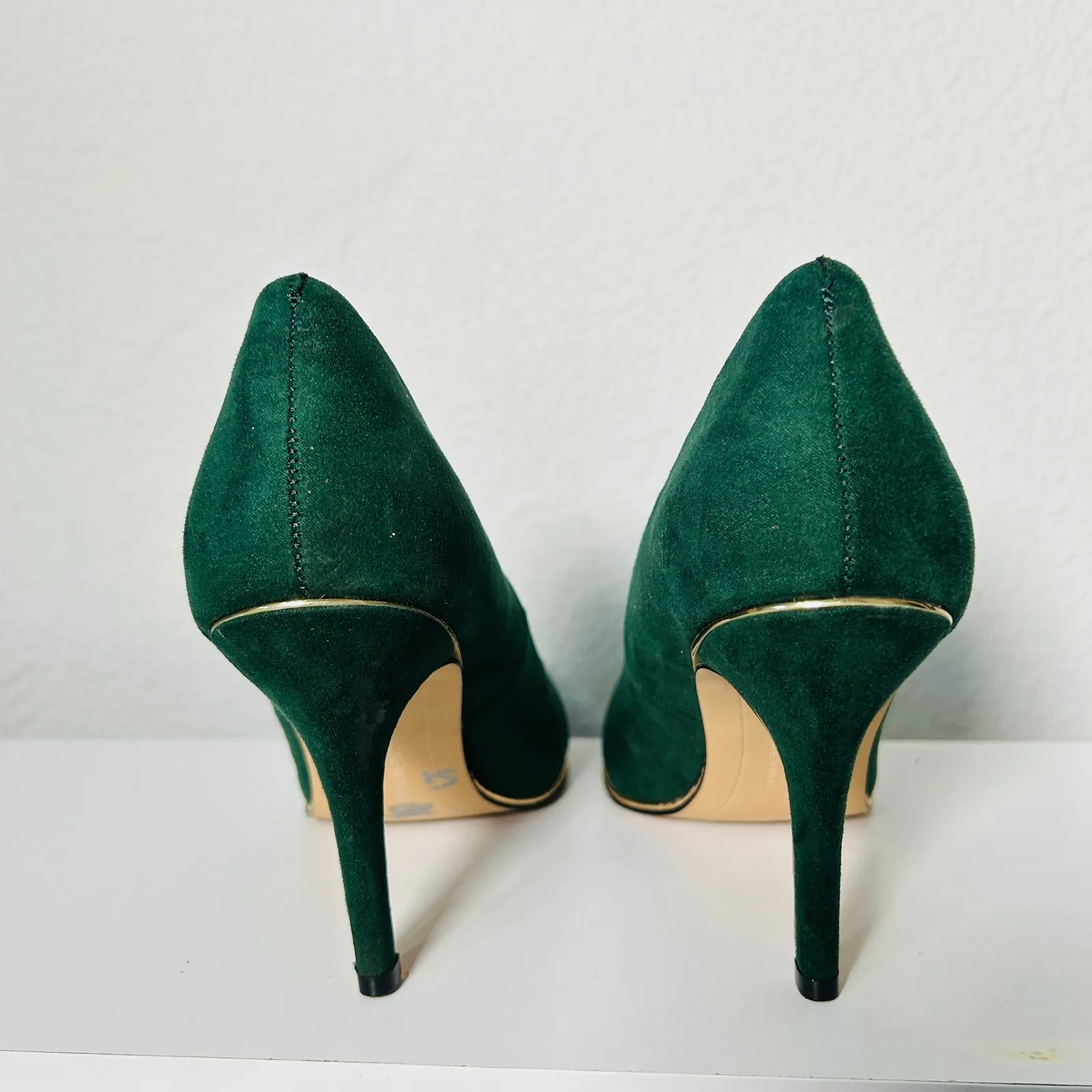 Andrew Marc Green Seude Gold Trim Stiletto Classic Pump Heels Peggy Size 7.5 - Image 6