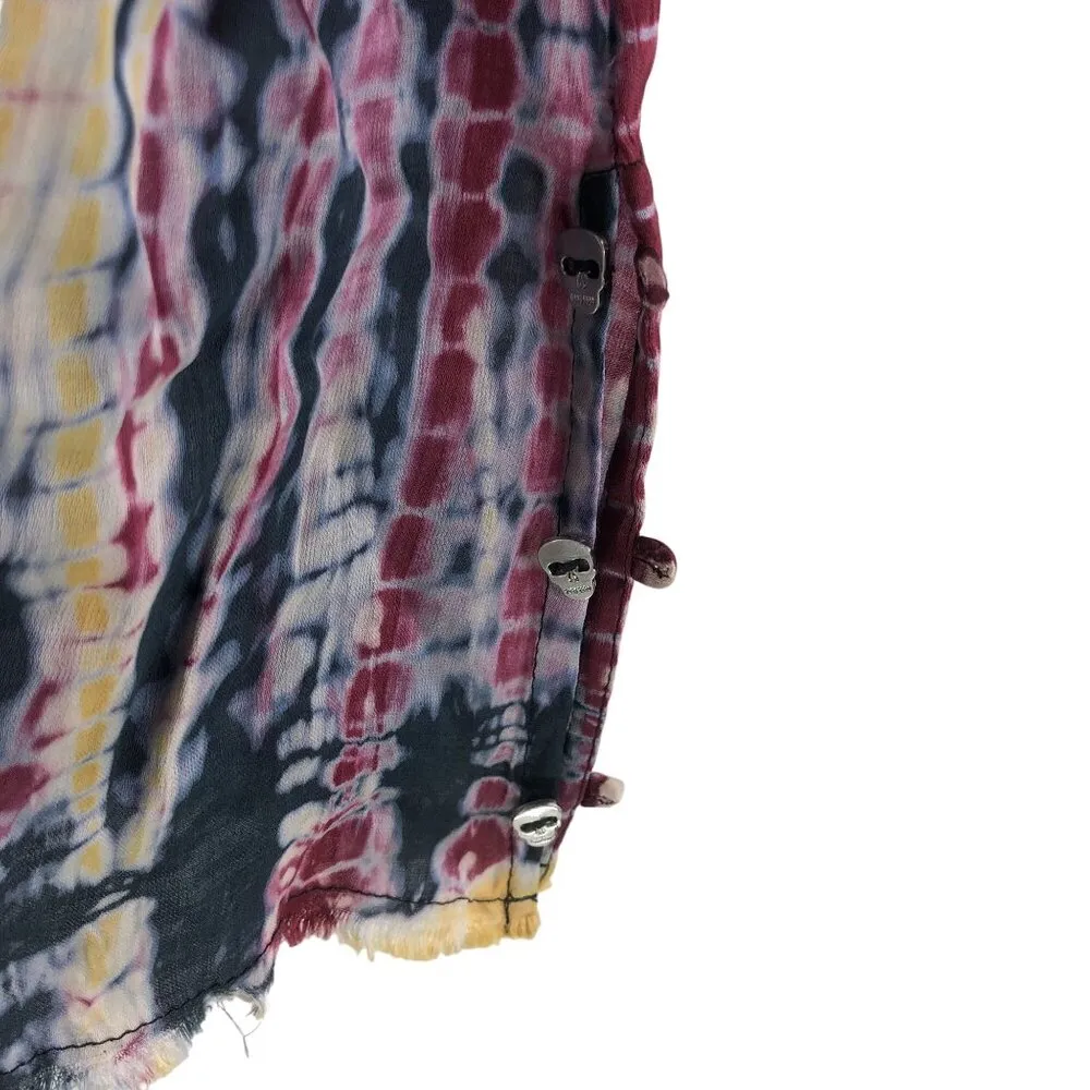 Zadig & Voltaire Trock Tie and Dye Tank Top Skull Buttons Asymmetric Colorful M - Image 5