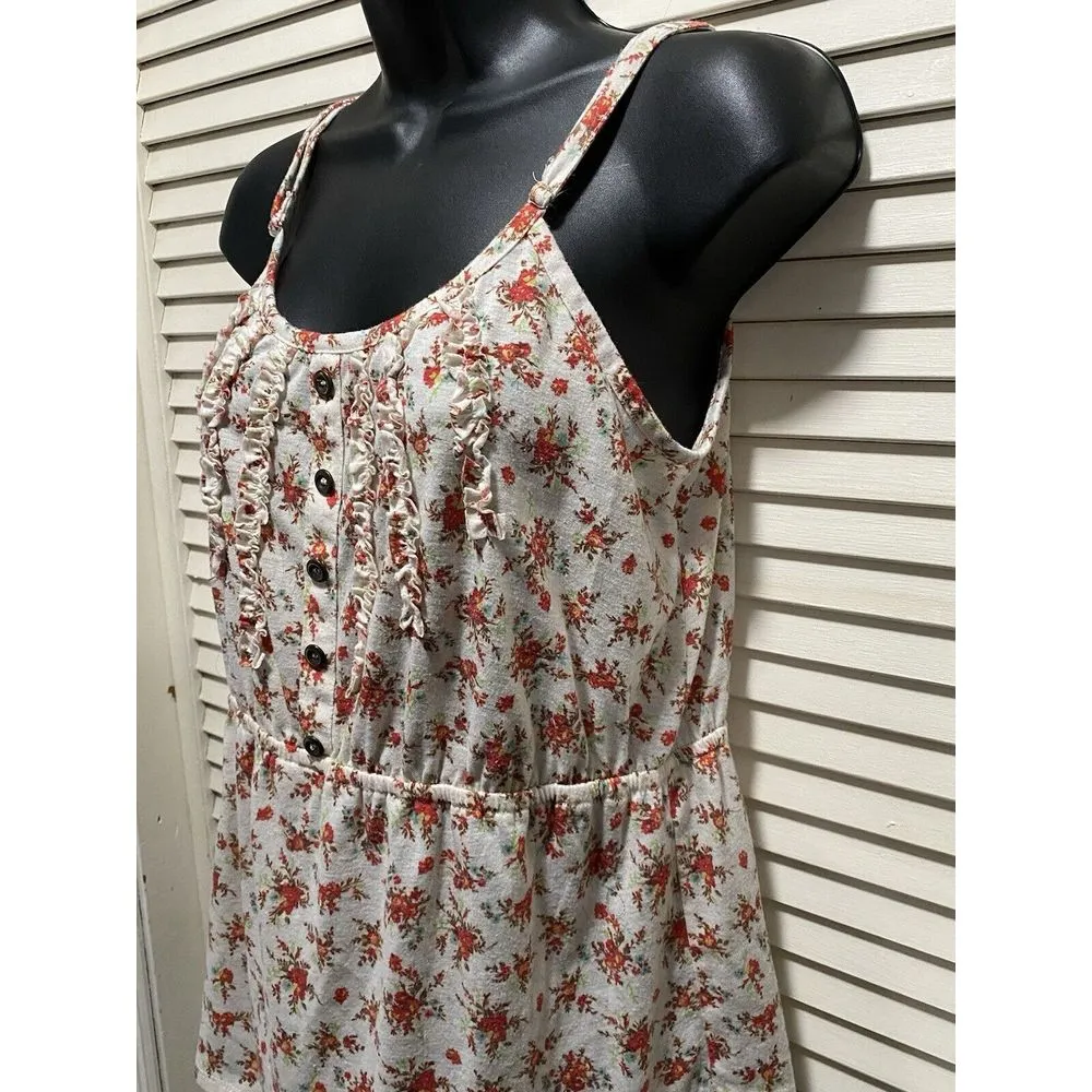 Love On A Hanger Floral Cream Orange Sleeveless Ruffle Strap Elastic Top Size‎ L - Image 3
